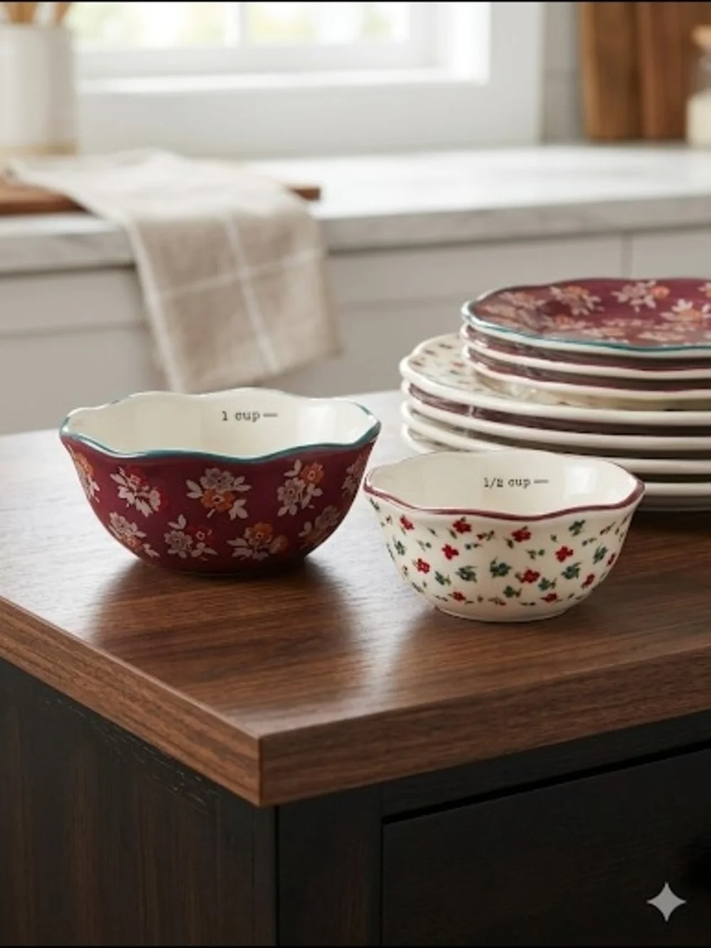 The Pioneer Woman Nesting Measuring Bowls, 4-Piece Ceramic Set, Floral Patterns